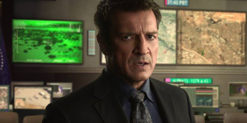 Nathan Fillion's character poster in The Recruit season 1