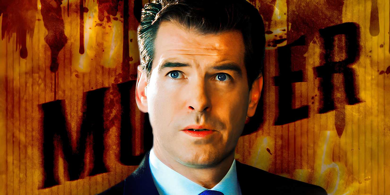 Pierce Brosnan as James Bond from Die Another Day in front of writing that says "murder"