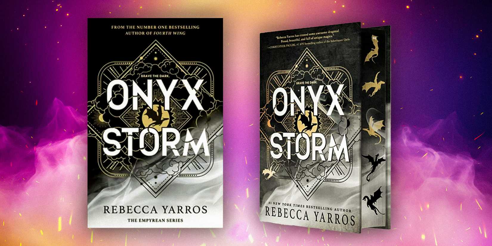 Onyx Storm by Rebecca Yarros book cover pink background
