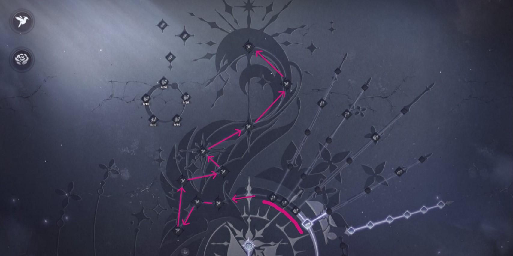 Newly unlocked nodes in the Heart of Infinity in Infinity Nikki