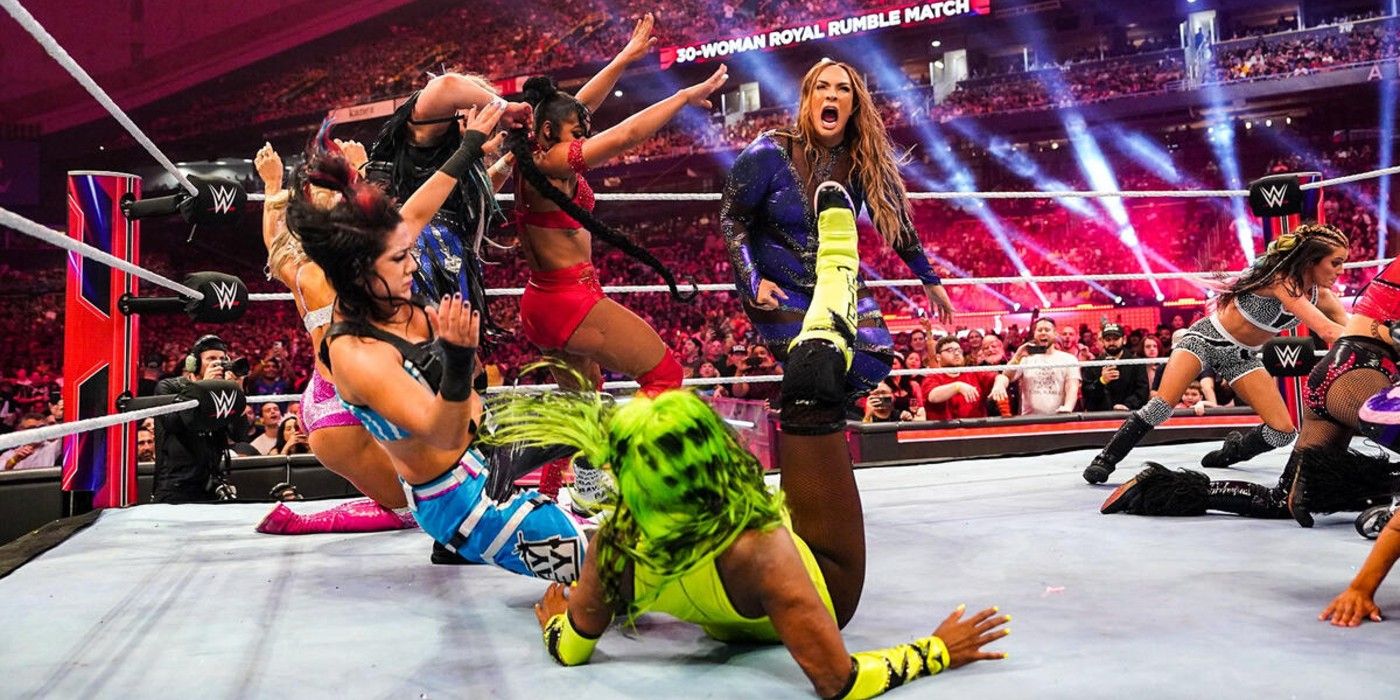 Nia Jax shoves away other WWE Superstars at Royal Rumble 2024