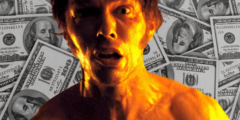 Nicholas Hoult as Thomas Hutter from Nosferatu 2024 looking sweaty and scared in front of money