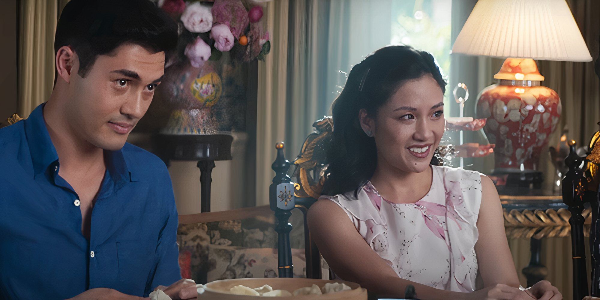 Actress Constance Wu and actor Henry Golding as Rachel and Nick in Crazy Rich Asians.