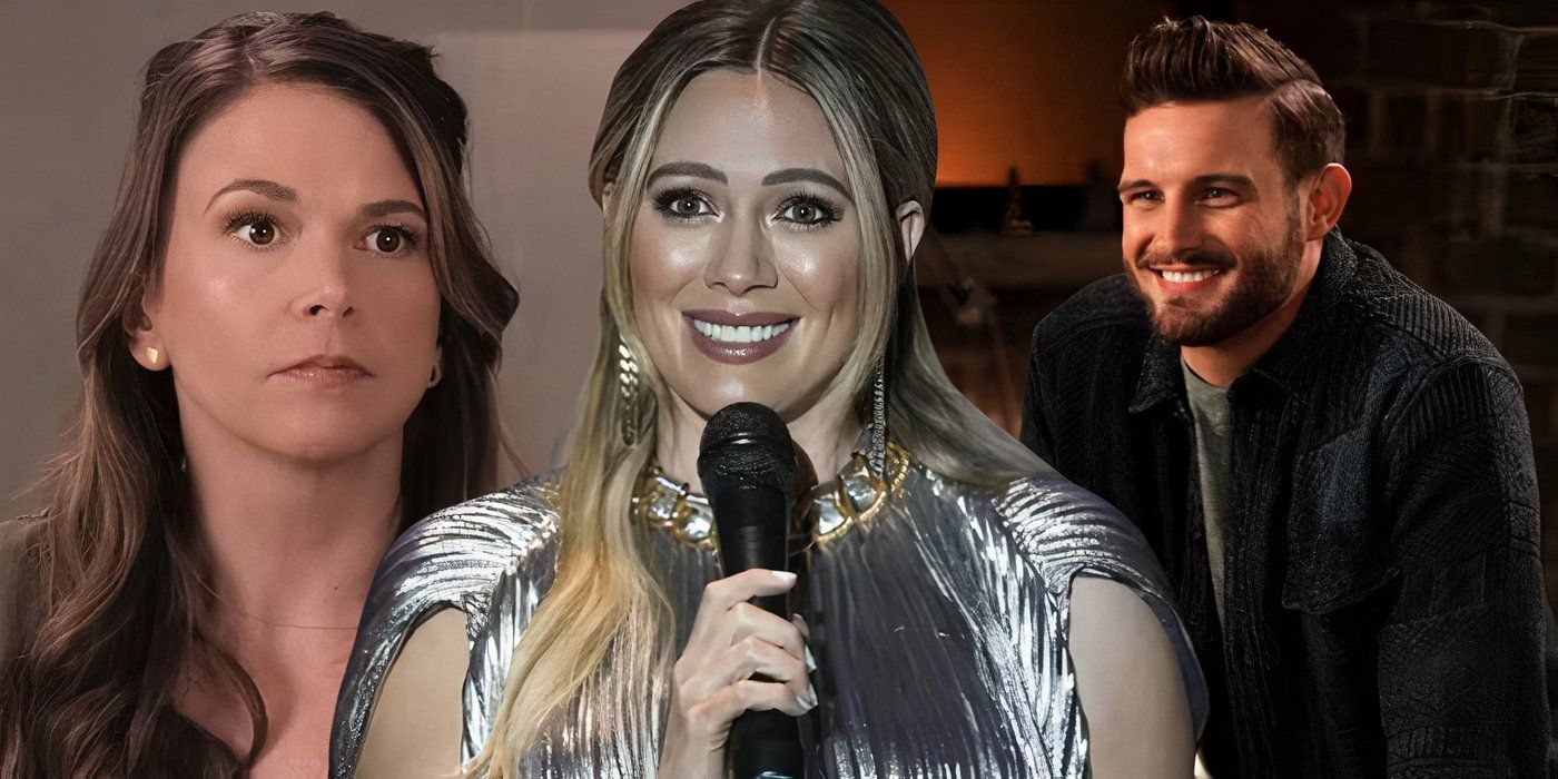 Collage of Nico Tortorella, Hilary Duff, and Sutton Foster on Younger