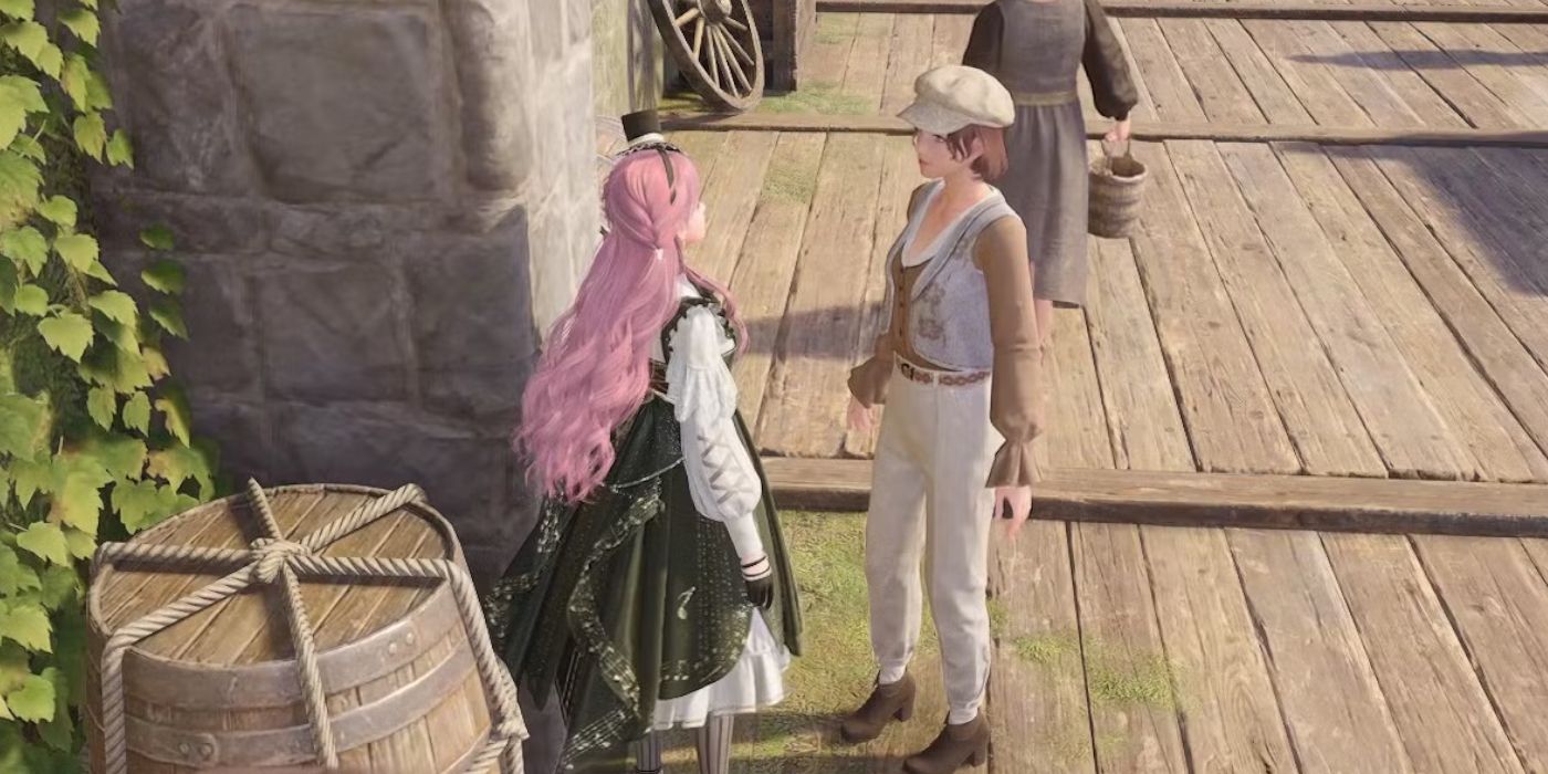 Nikki talking to an NPC for the Forced Persdpective quest in Infinity Nikki