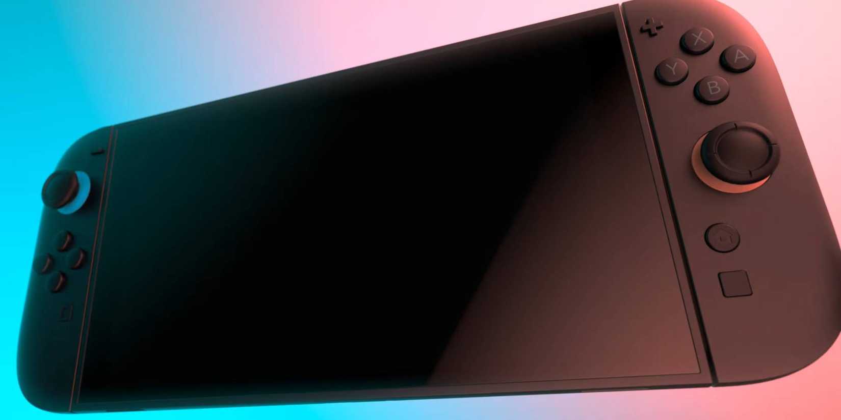 A close up of the Nintendo Switch 2 with joy cons attached against a red and blue background.
