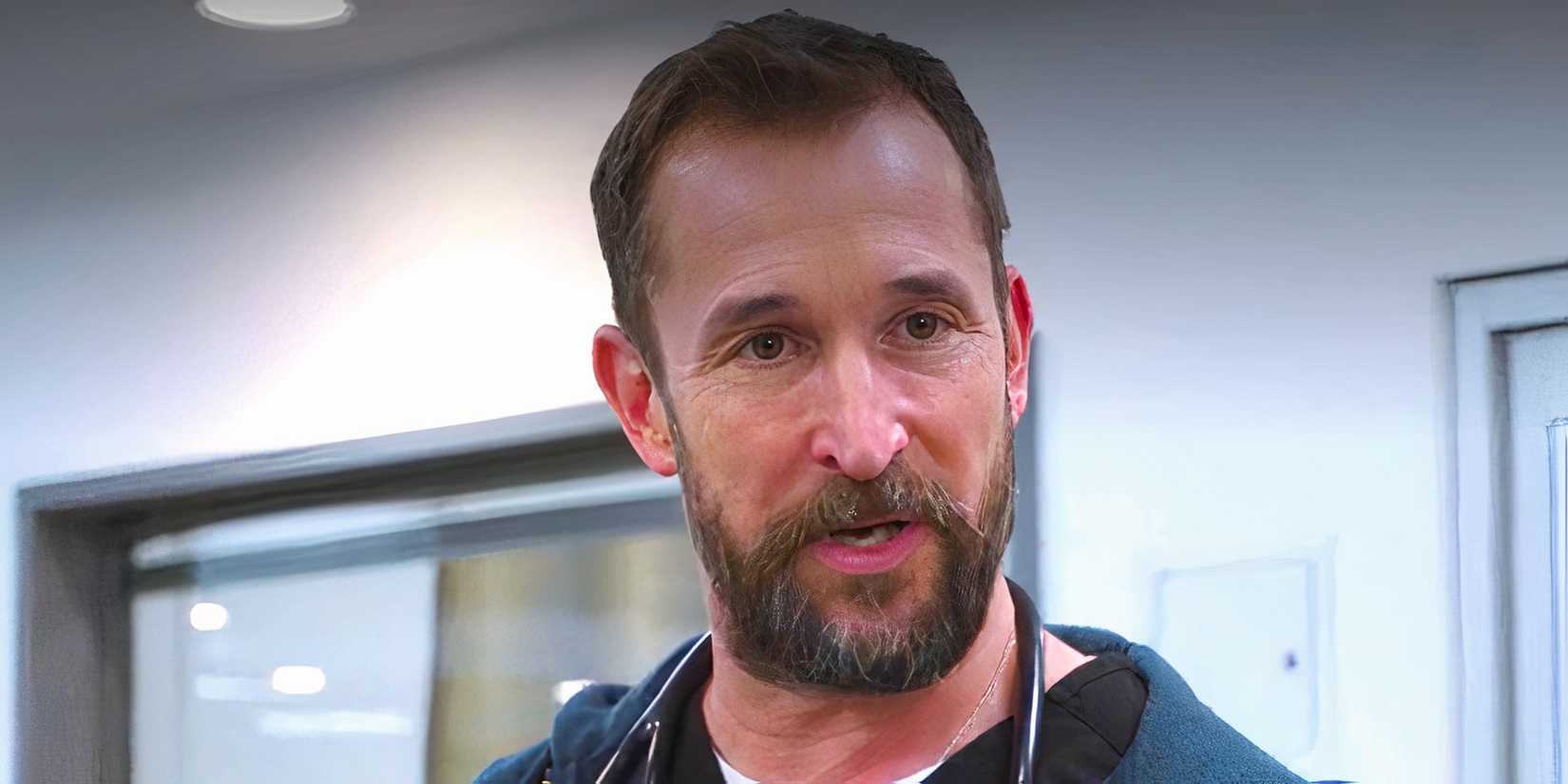 Noah Wyle as Robby speaking to someone offscreen in The Pitt episode 1