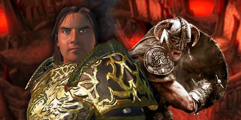 A character from Oblivion stood next to the Dragonborn from Skyrim.