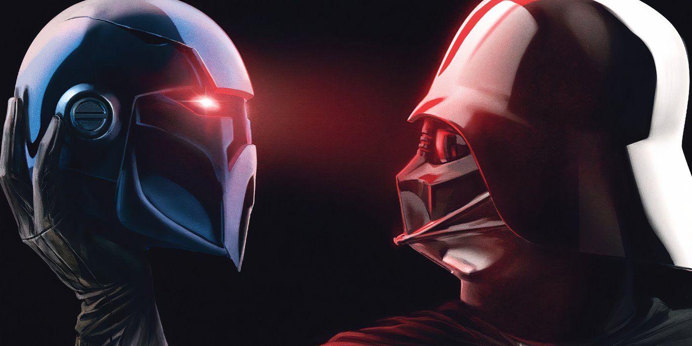 Darth Vader holding the mask of Darth Momin.
