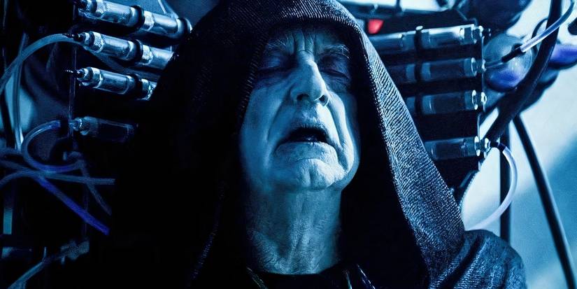 Emperor Palpatine's clone sitting on his throne in The Rise of Skywalker.