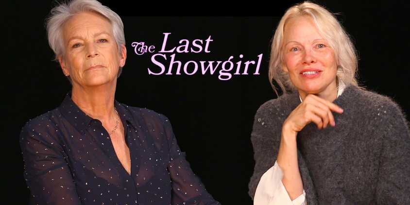 Pamela Anderson & Jamie Lee Curtis smiling during The Last Showgirl interview