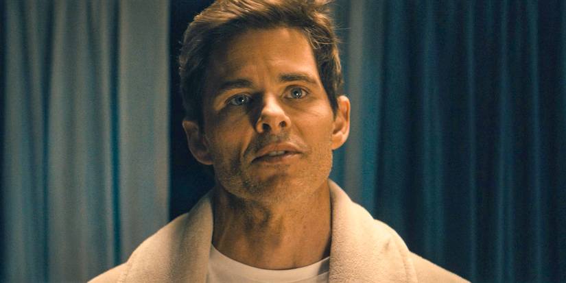 President Cal Bradford (James Marsden) in a bathrobe in Paradise
