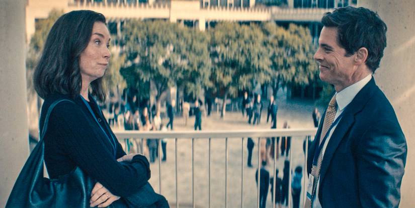 Sinatra (Julianne Nicholson) and Cal Bradford (James Marsden) smiling at each other in Paradise