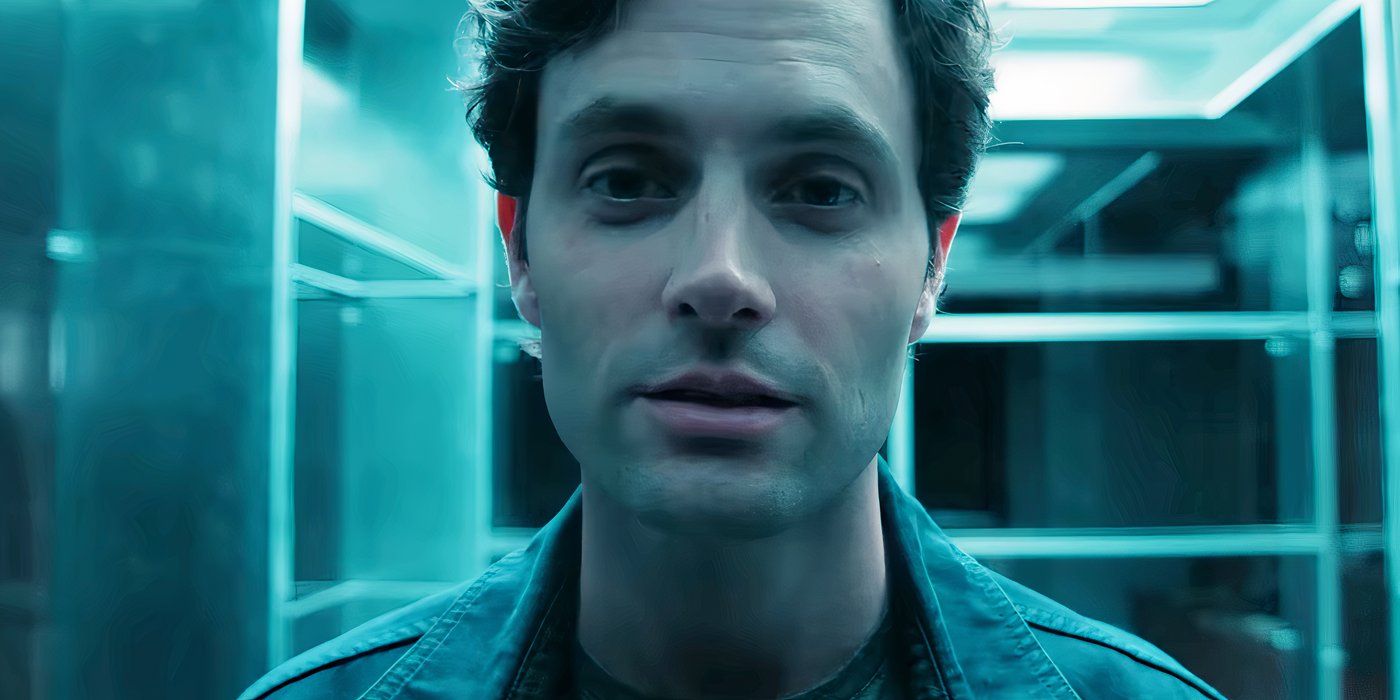 Penn Badgley as Joe Goldberg looking at his glass cage in You