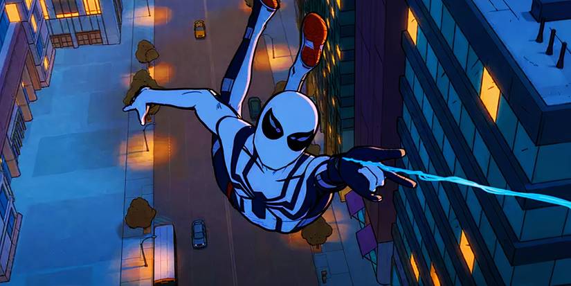 Peter Parker in white costume in Your Friendly Neighborhood Spider-Man