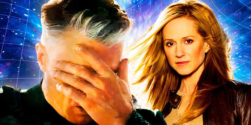 Captain Pike facepalming with Holly Hunter behind him