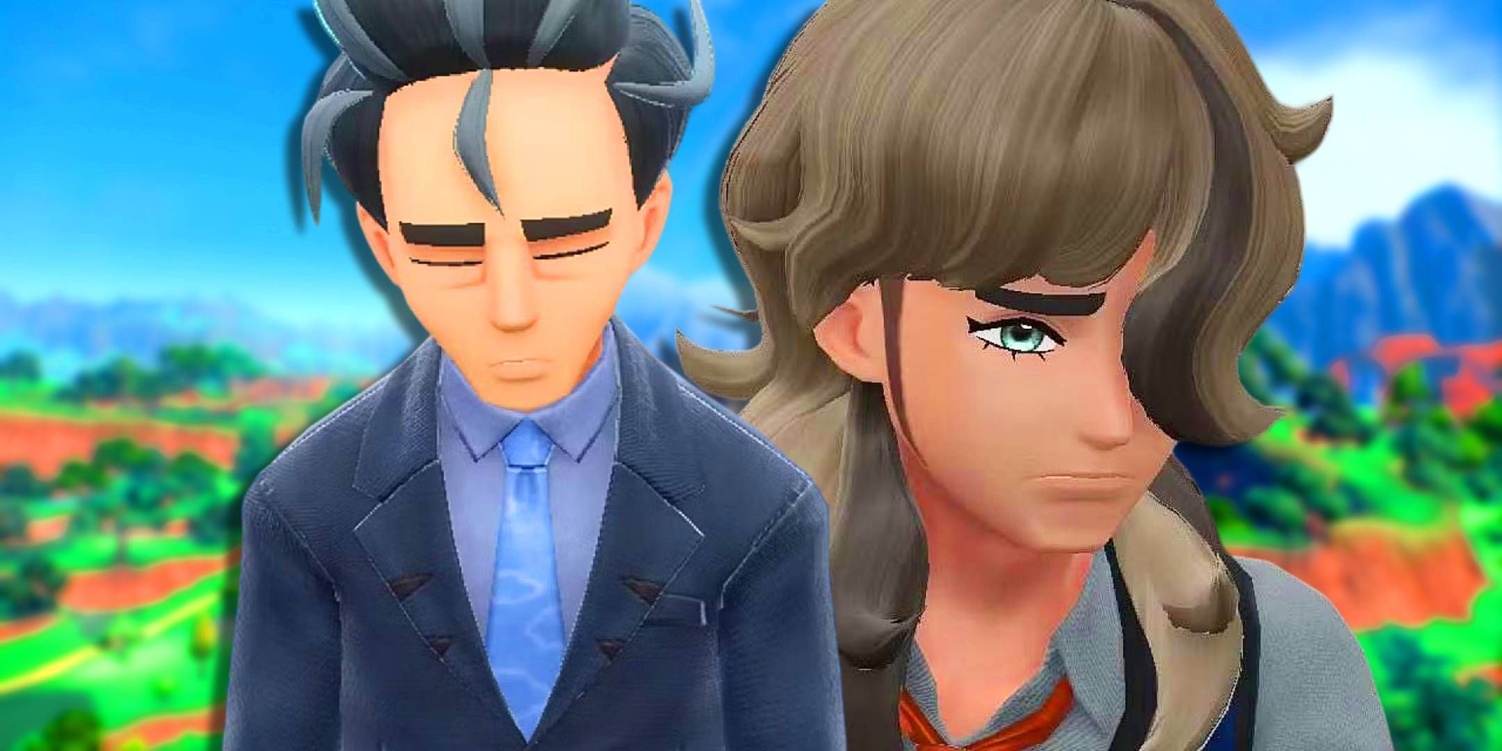 Arden and Larry from Pokemon Scarlet and Violet looking sad.