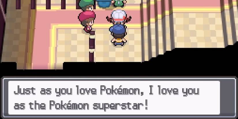 Pokémon's Battle Hall fan Winston's final dialogue, calling the protagonist a superstar.