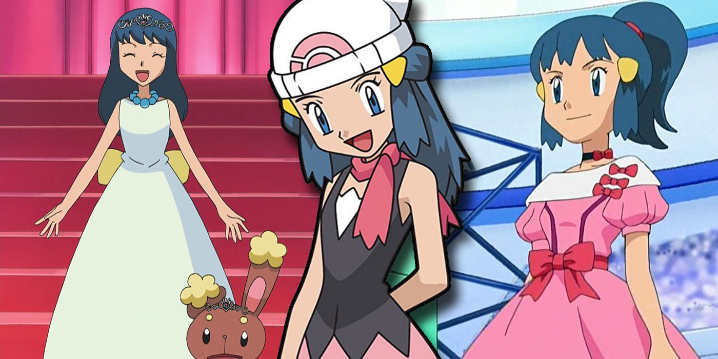 Dawn in various costumes from her appearances in the Pokemon anime.