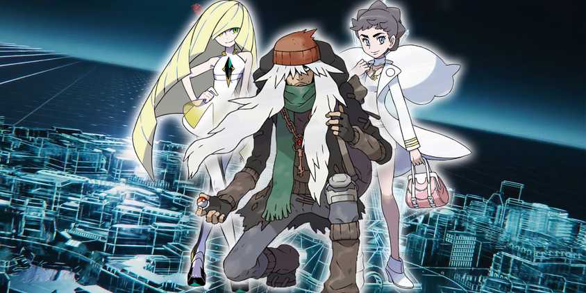 Lusamine, AZ, and Diantha in front of Lumiose City in Pokemon Legends: Z-A.