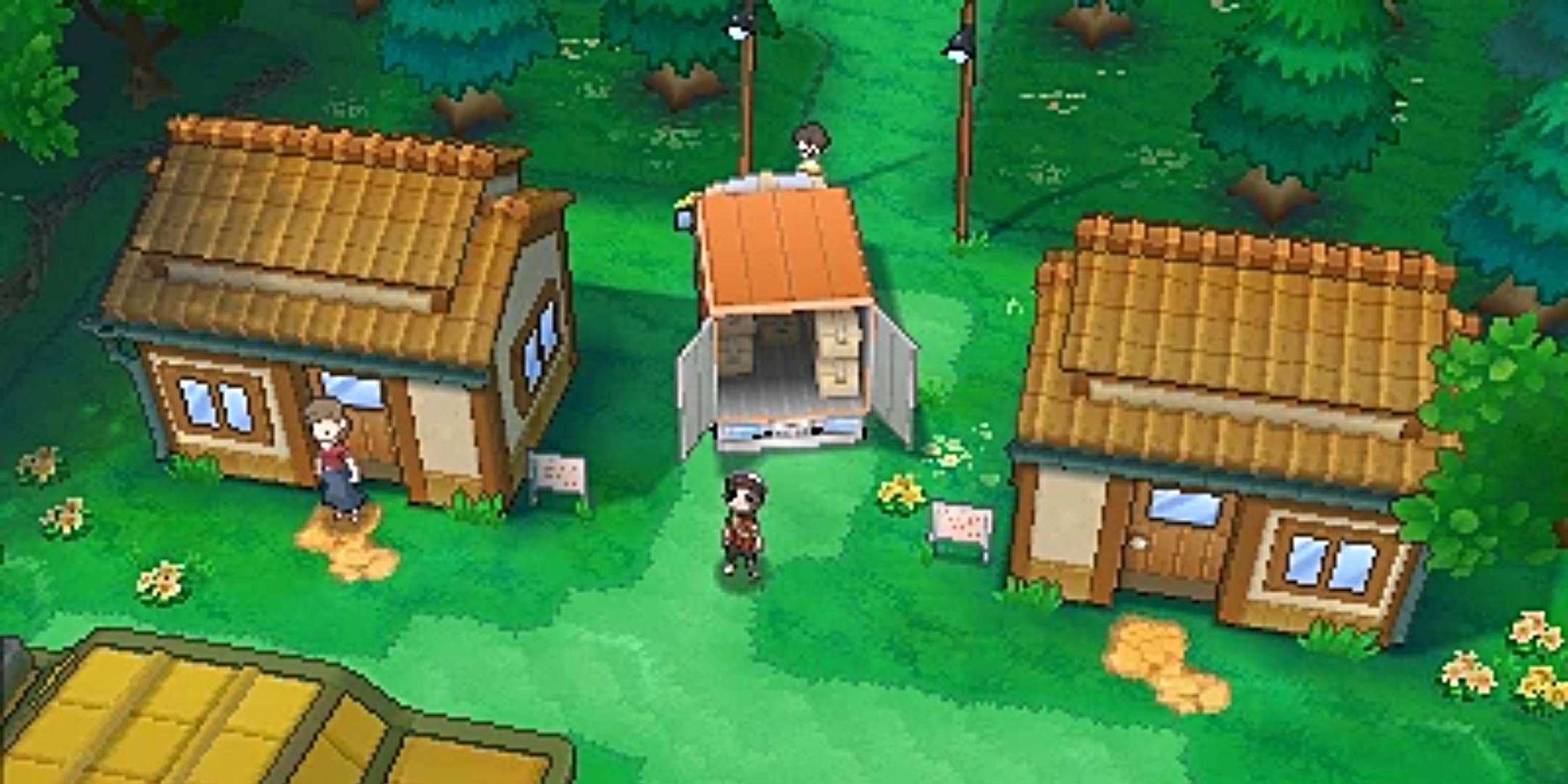 The player stood next to a truck in the Littleroot starting town in Pokemon Ruby.