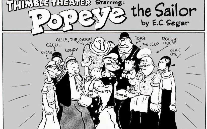 Popeye and the other characters featured in the Thimble Theatre comic strip.