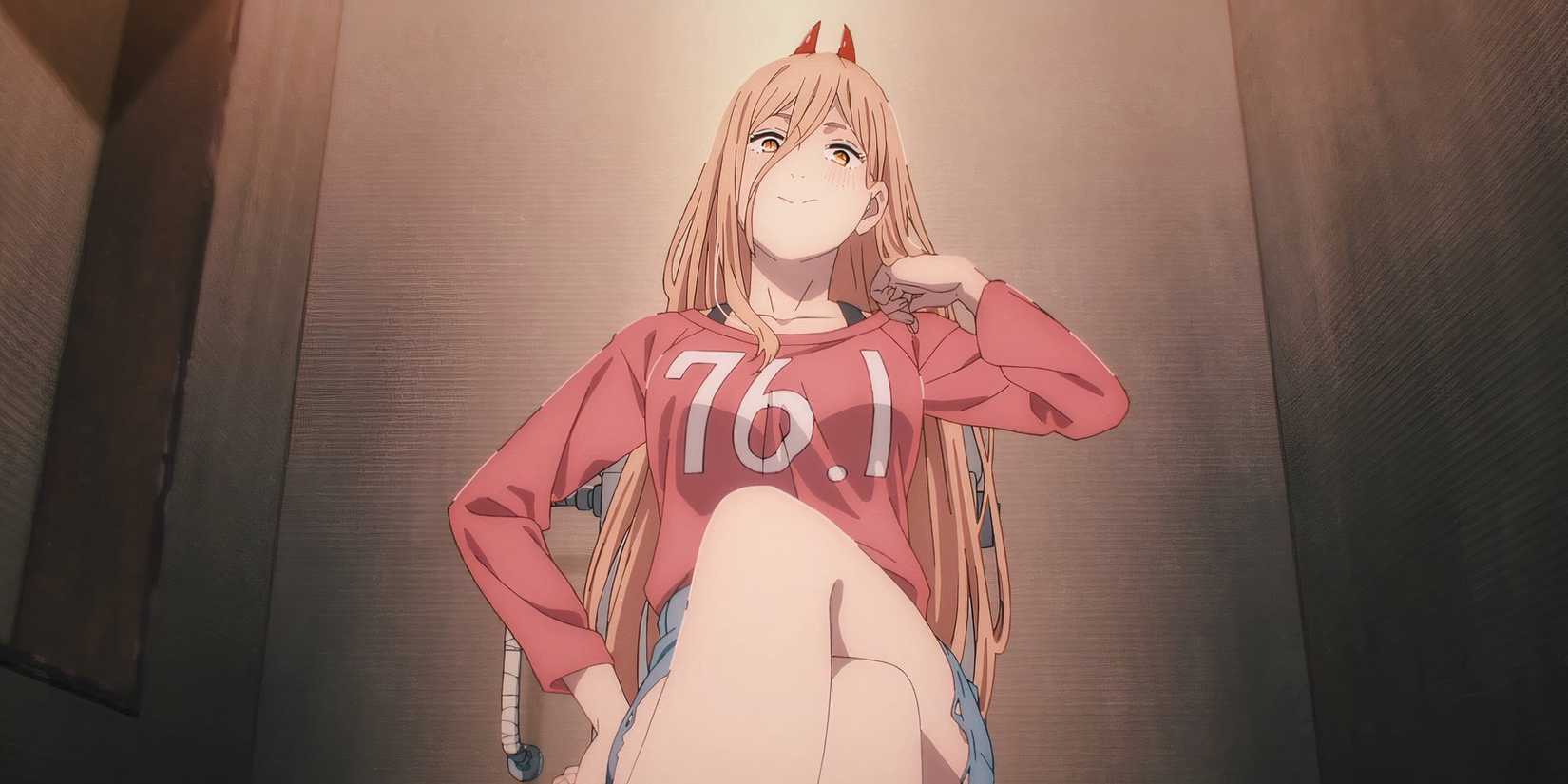 Power sitting with her legs crossed from the Chainsaw Man anime.