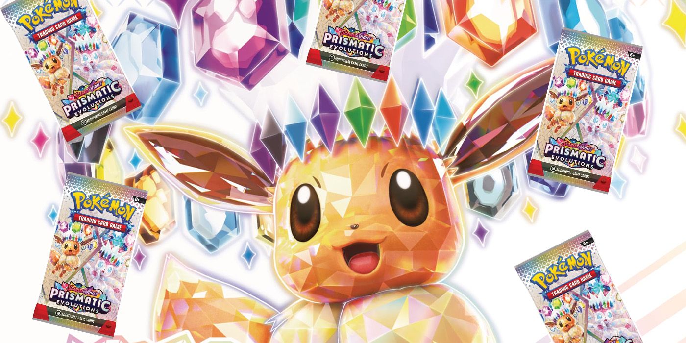 Prismatic Evolutions packs falling down around Eevee