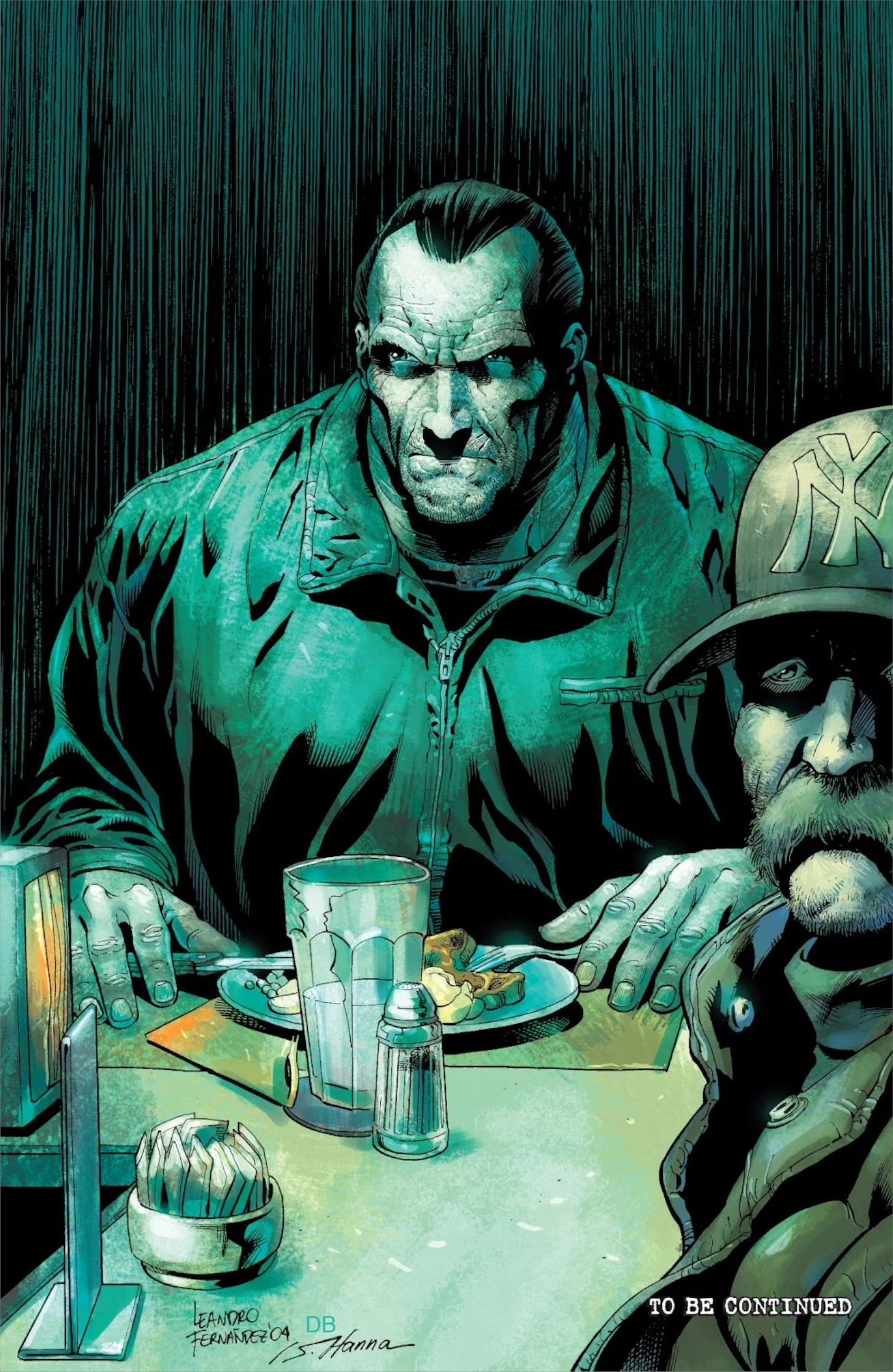 Punisher #19 Frank Castle gives a death stare while eating in a diner