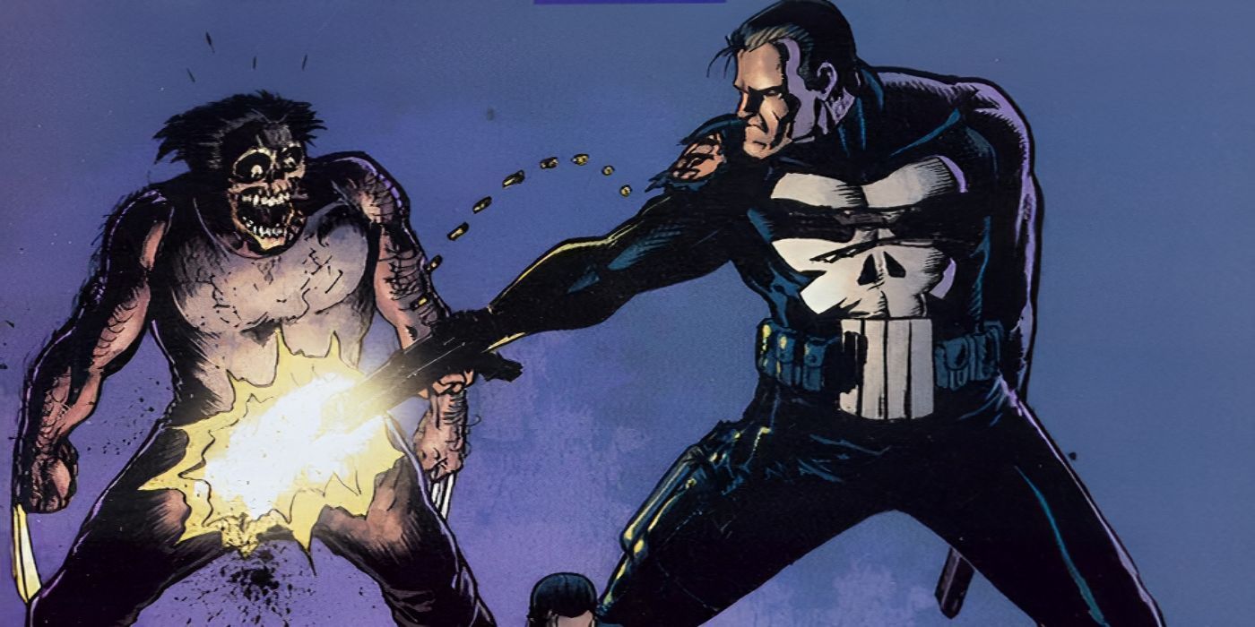 Punisher dispara a Wolverine en la ingle con su arma.