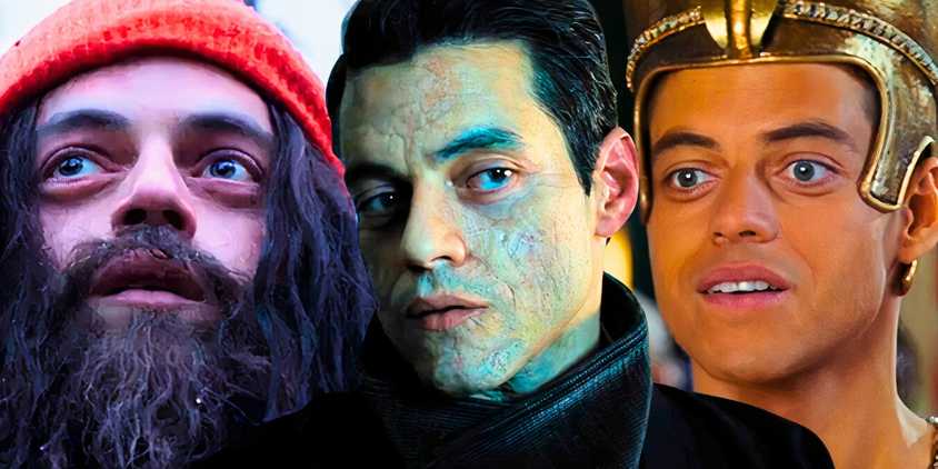 A collage image of Rami Malek in Busters Mal Heart, No Time To Die, and Night At The Museum - created by Tom Russell