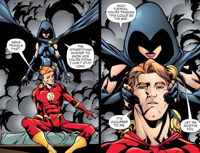 Raven soothes the Flash's pain and turmoil via her empathy