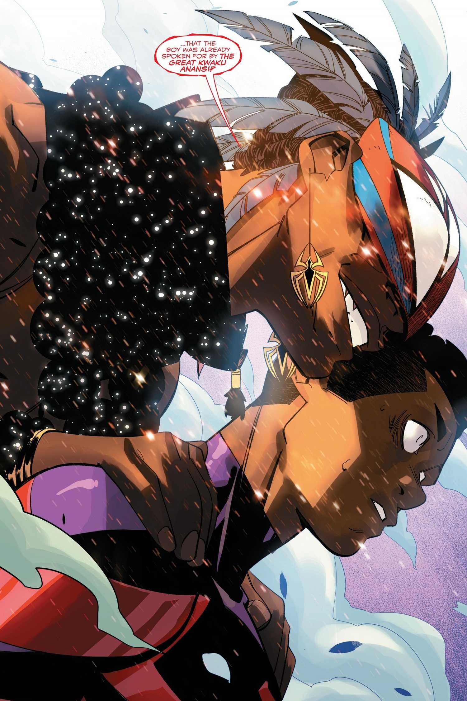 Miles Morales meets the Spider-Totem god, Kwaku Anansi.