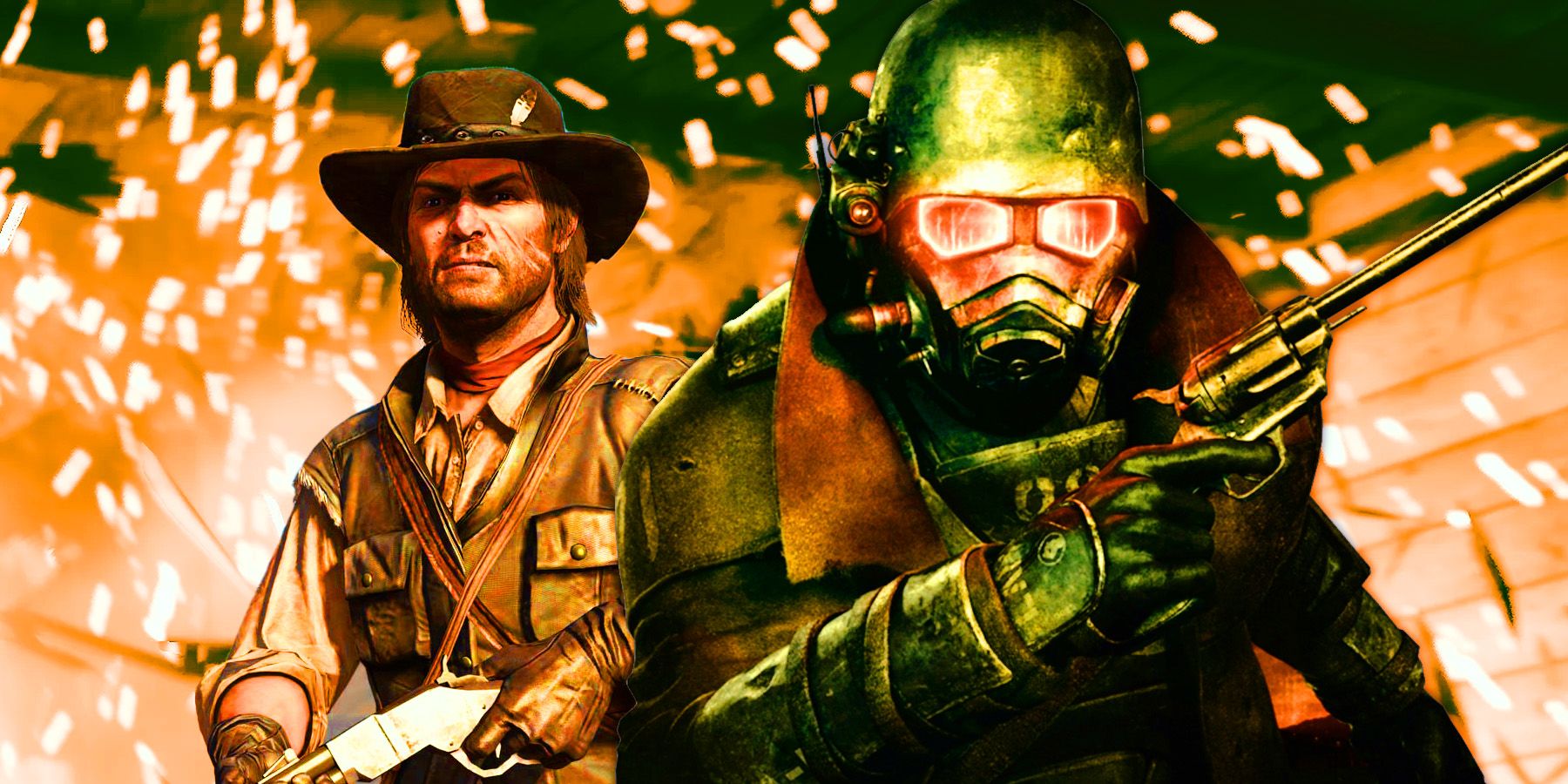 red dead redemption john marston with a ranger from Fallout New Vegas