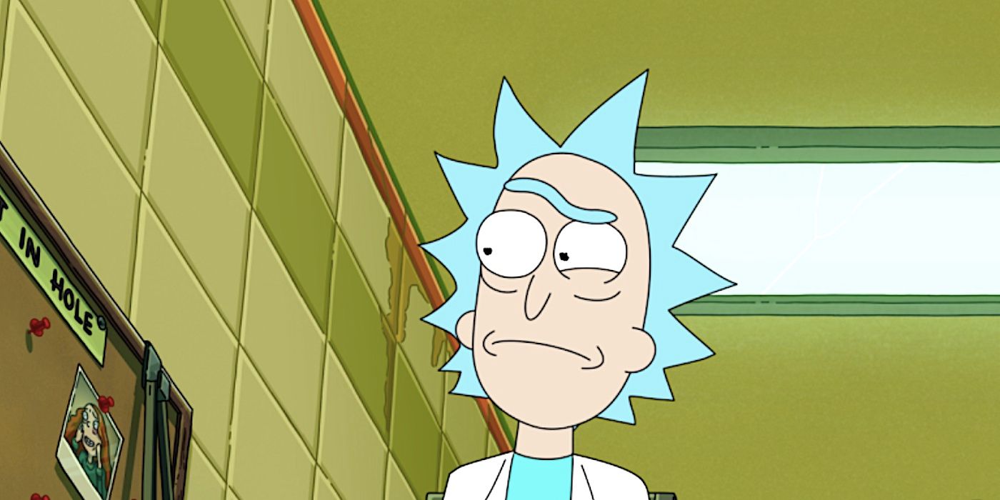 Rick looks at the Fear Hole with a skeptical frown in Rick and Morty season 7 finale