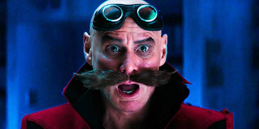 Jim Carrey as Robotnik looking surprised in Sonic the Hedgehog 3
