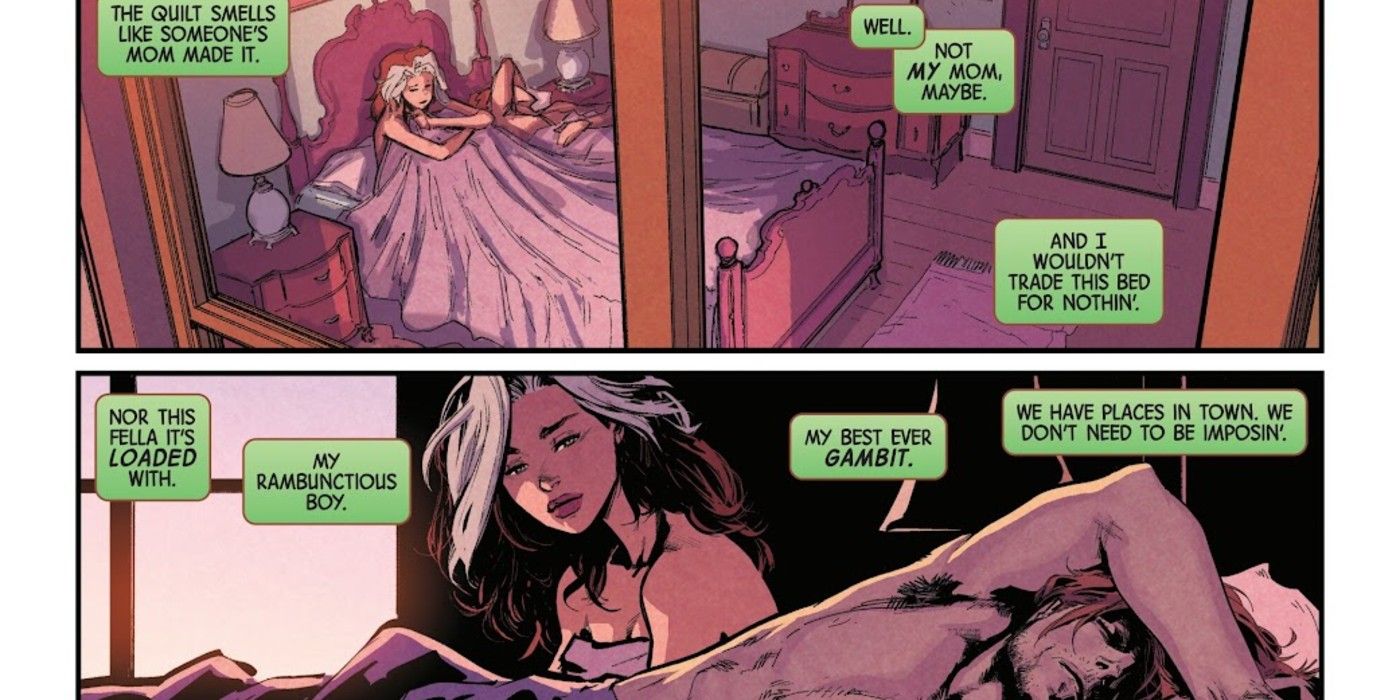 Rogue awakens next to a sleeping Gambit in Uncanny X-Men #3