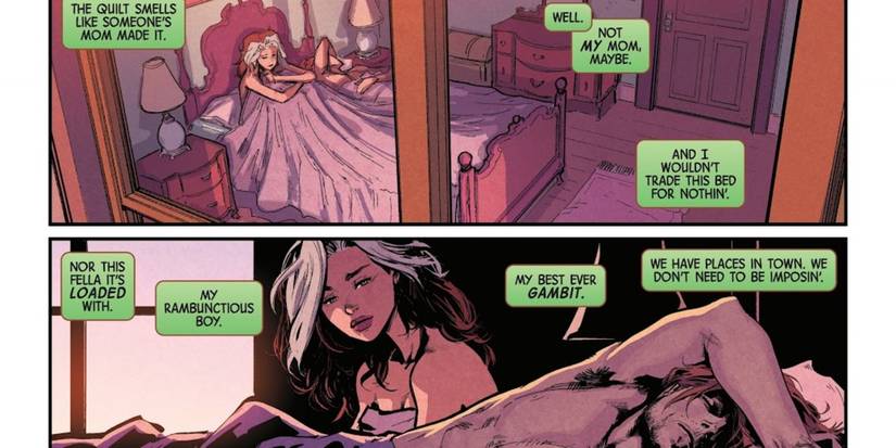 Rogue awakens next to a sleeping Gambit in Uncanny X-Men #3