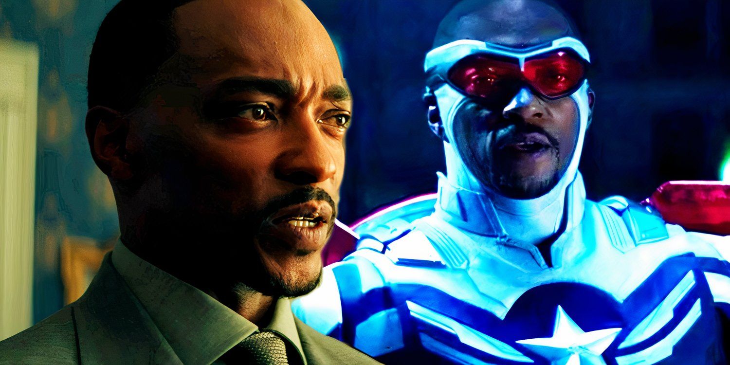 Sam Wilson speaks to Thunderbolt Ross in Captain America: Brave New World and Sam in his Captain America suit in The Falcon and the Winter Soldier