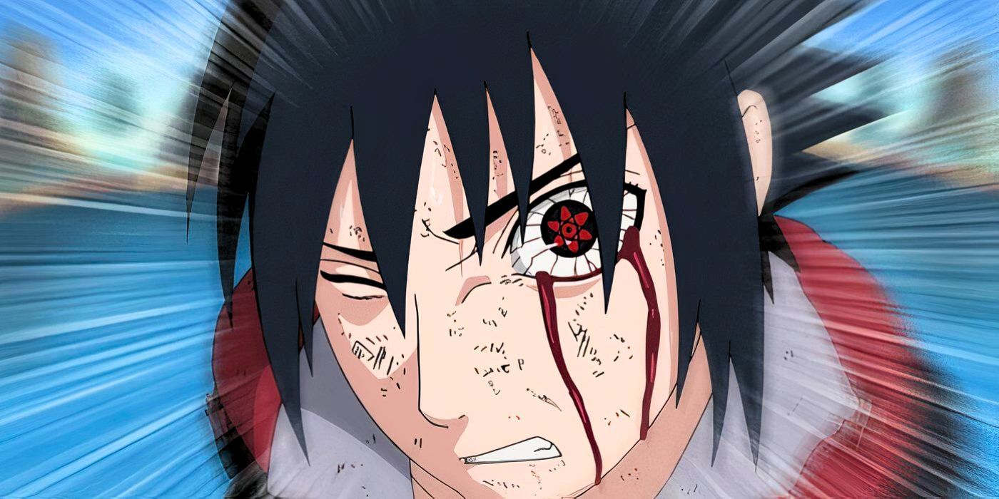 Sasuke activating his Mangekyō Sharingan in Naruto Shippuden