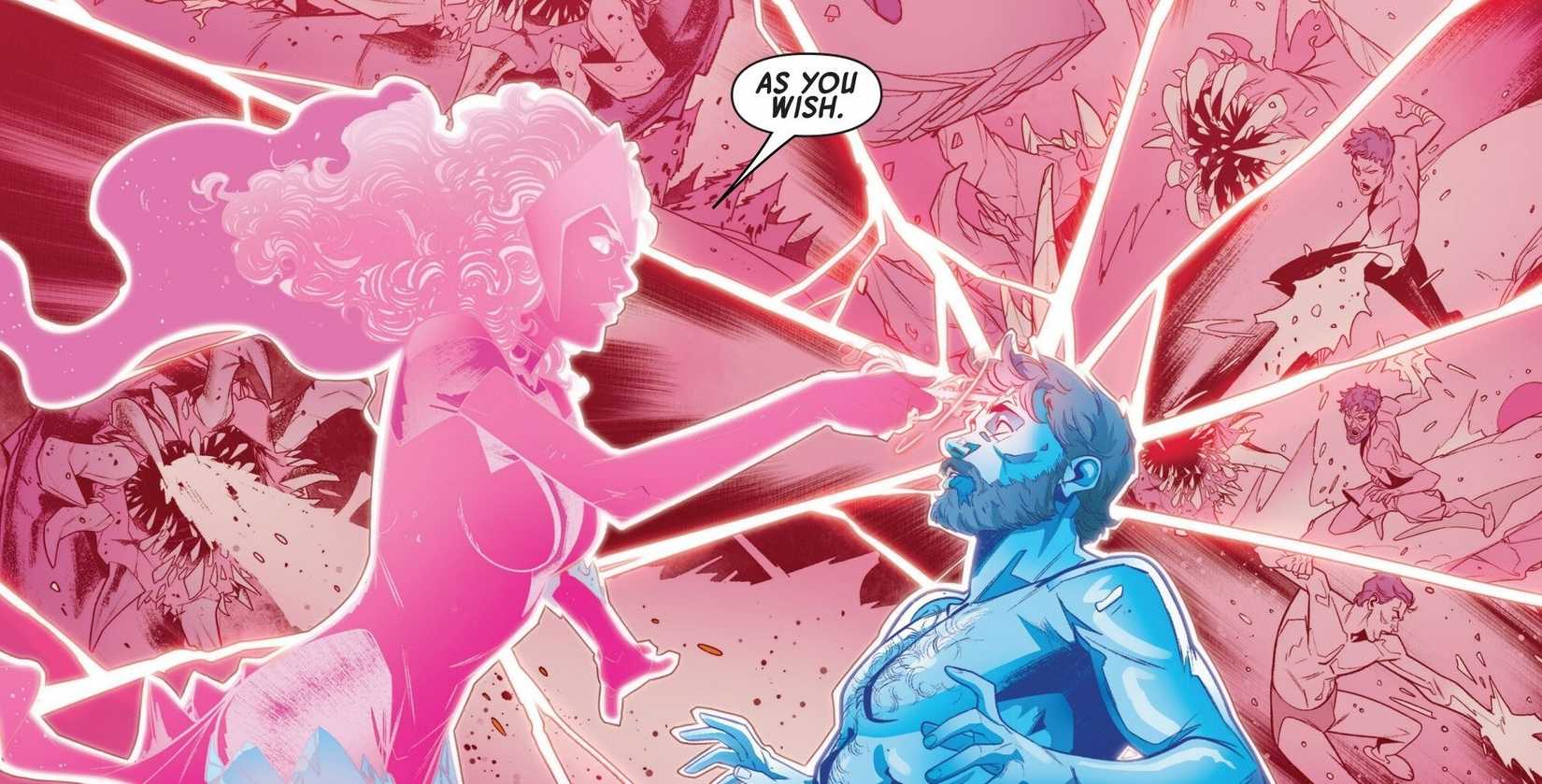 Scarlet Witch uses a spell to unlock Jack Frost's lost memories.