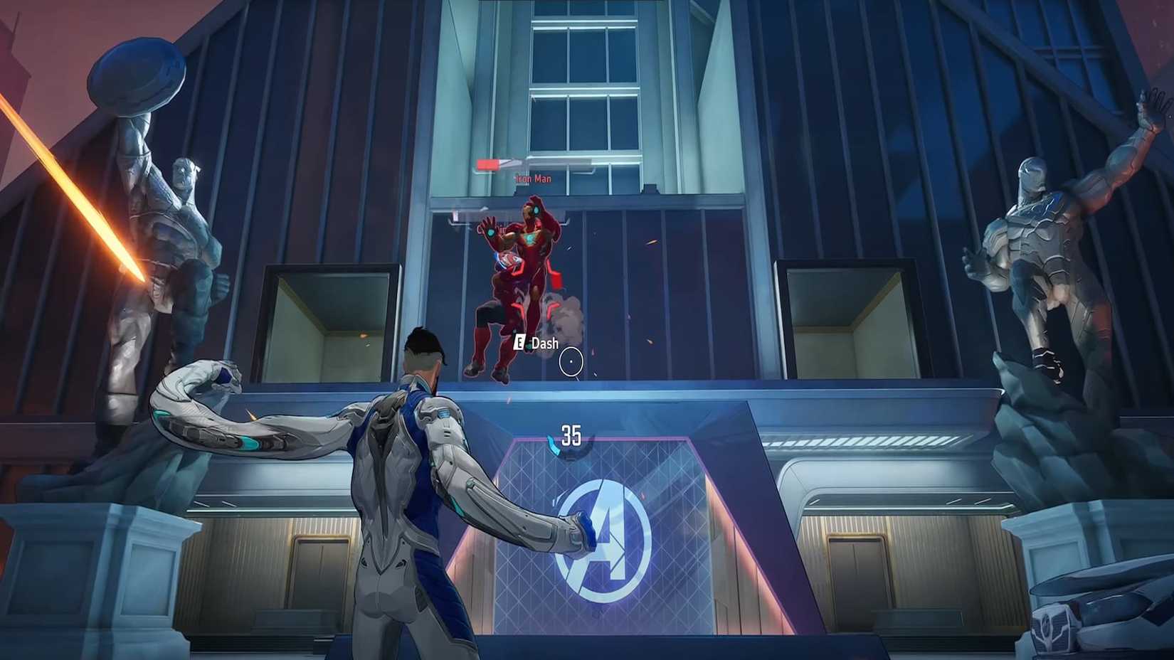 Image from Marvel Rivals of mr fantastic stretching to punch iron man