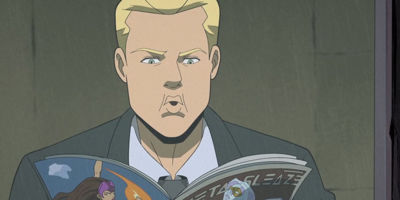 Security Guard Reading Magazine in Creature Commandos Episode 6