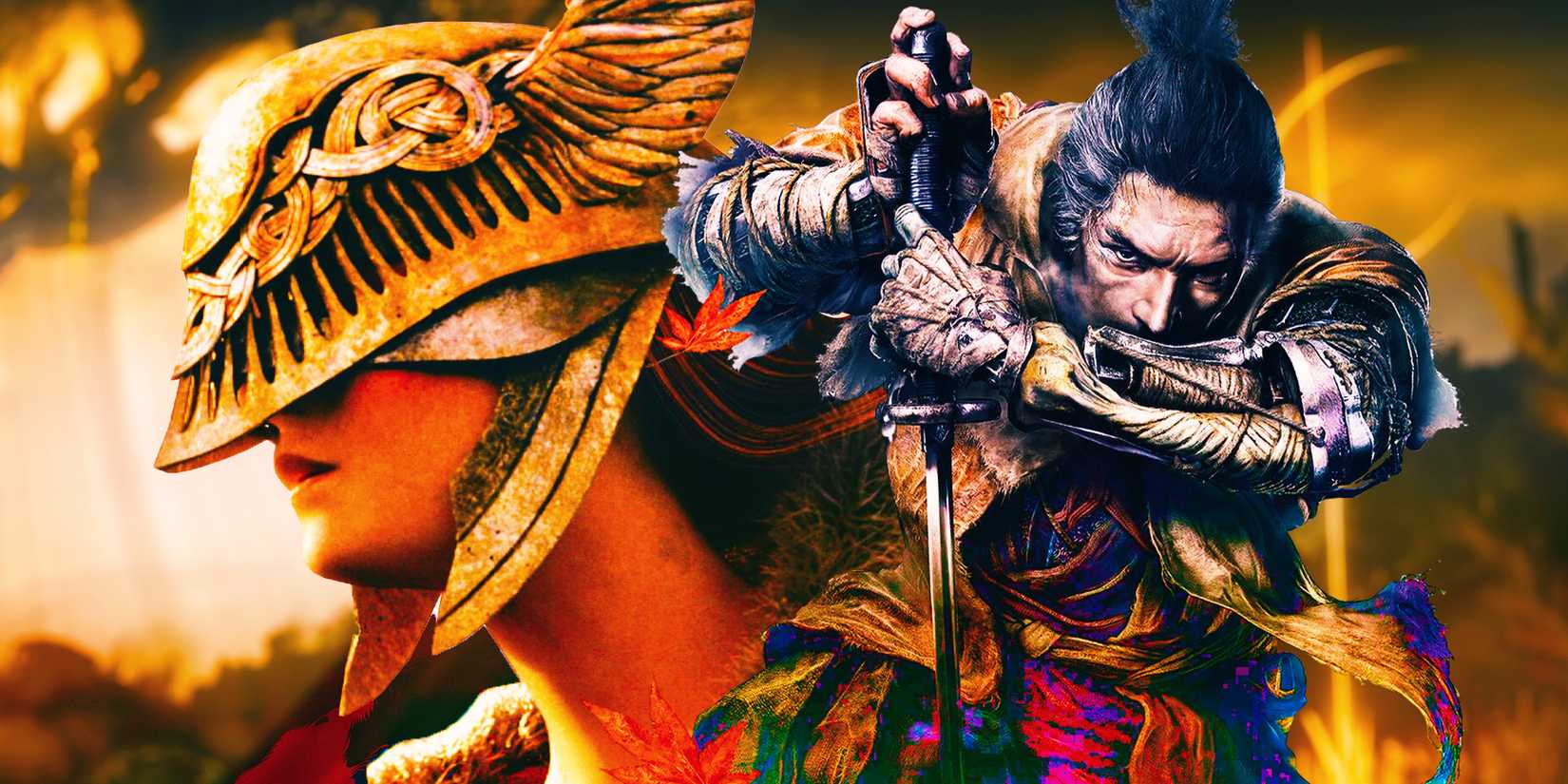 Sekiro next to the Malenia from Elden Ring.