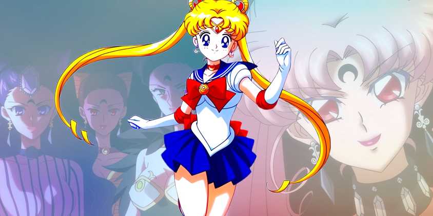 Serena running with a smile while wearing her costume. Behind her the Spectre Sisters and the Black Lady can be seen.