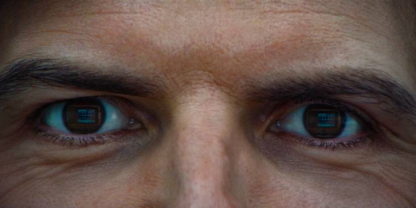 Close up of Adam Scott's eyes in Severance Season 2 Ep 1