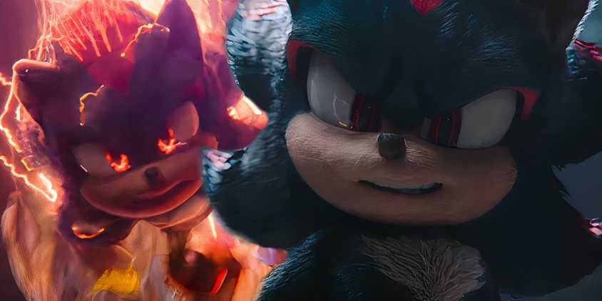 Shadow running across the Eclipse Cannon next to Shadow looking angry in Sonic the Hedgehog 3
