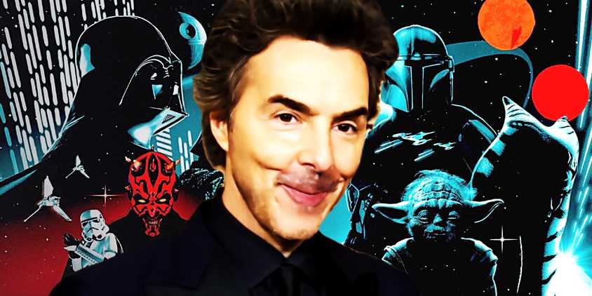 Shawn Levy with Star Wars imagery in the background 