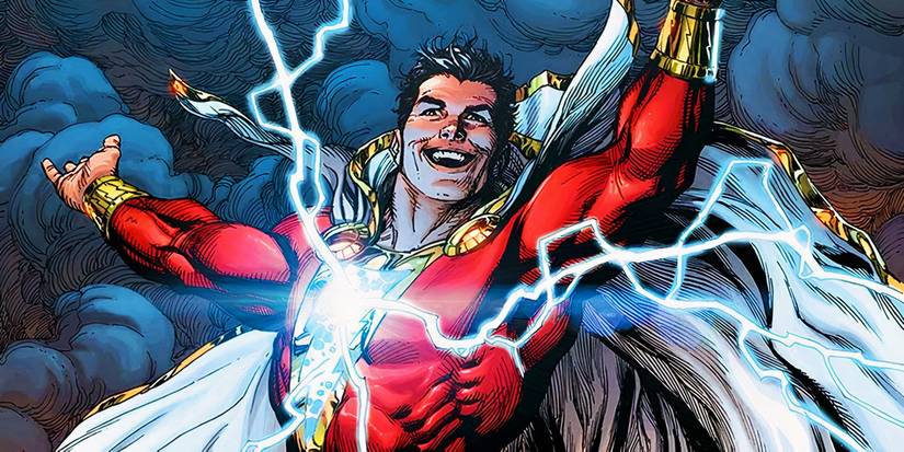Shazam with lightning in DC Comics