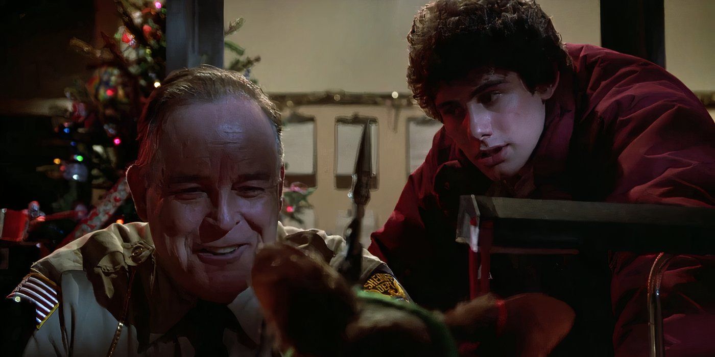 Sheriff Frank looking at Gizmo in Gremlins